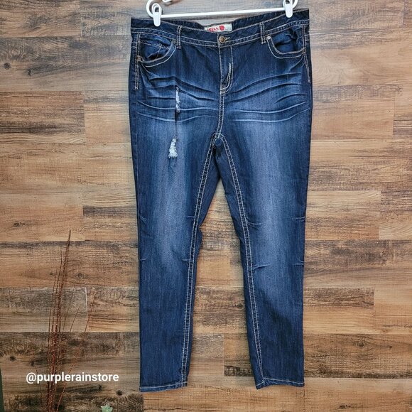 1st Kiss Jeans 20 Skinny High Rise Embellished Thick Stitch Dark Wash Stretch - Picture 1 of 12